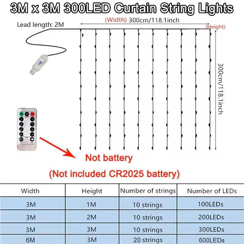 USB LED Curtain String Lights with 8 Modes
