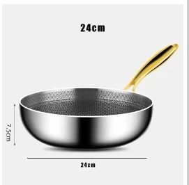 316 Stainless Steel Non Stick Frying Pan Wok with Honeycomb Surface
