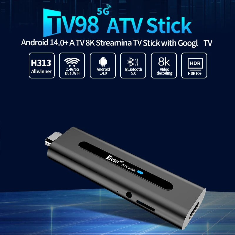 TV98 8K Android TV Stick with Dual WiFi6 and Voice Remote Streaming Player