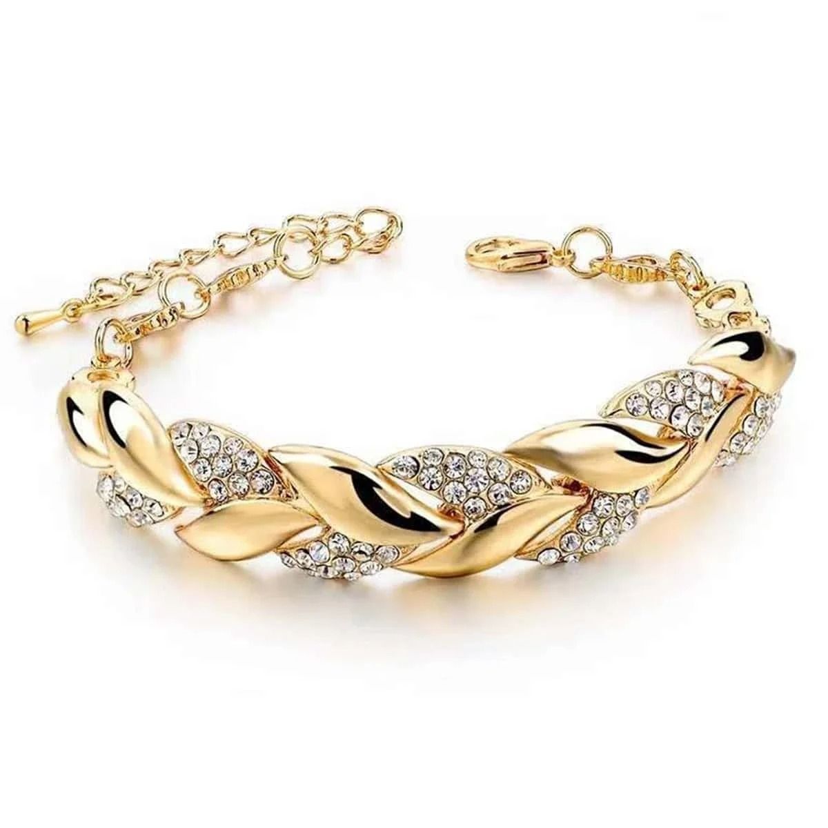 Gold Leaf Crystal Pendant Bracelet with Adjustable Chain