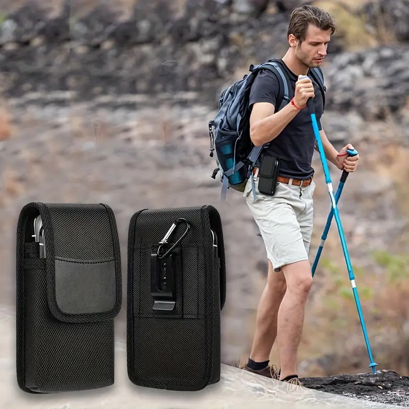 Universal Dual Pocket Cell Phone Holster Heavy-Duty Nylon Belt Pouch for Large Smartphones