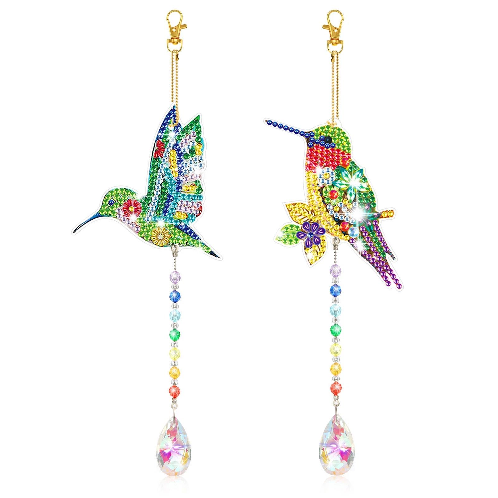 DIY Diamond Painting Suncatcher with Rhinestone Hummingbird Art Wind Chimes - Sparkling Home Decor