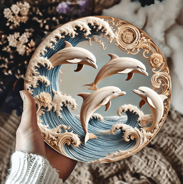 Wooden Dolphin Underwater Wall Plaque – Coastal Nautical Decor for Home & Office
