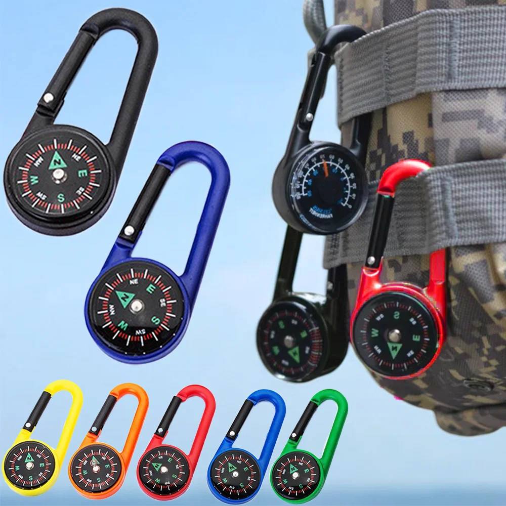Mini Compass Carabiner Keychain for Hiking Survival Gear Outdoor Navigation Tool