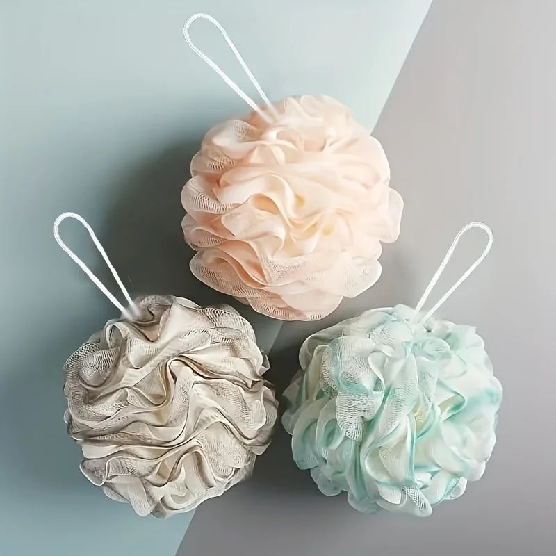 Luxury Shower Loofah Bath Sponge Super Soft Exfoliating Body Pouf Rich Lathering Shower Ball with Hanging Loop