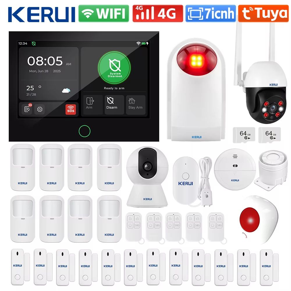 KERUI Tuya WiFi+4G Smart Home Alarm System with 7-Inch Touch Screen Panel G70