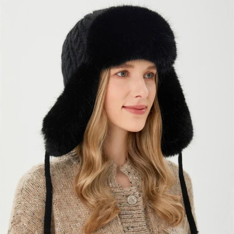 Thickened Knit Earflap Plush Winter Hat
