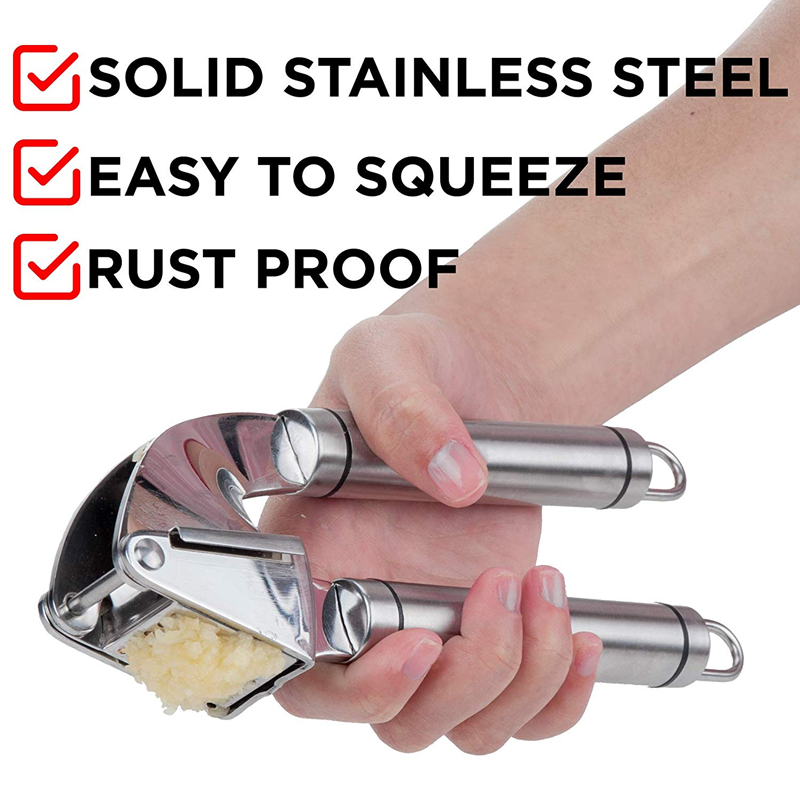 Stainless Steel Garlic Press Kit Rust Proof Garlic Mincer with Silicone Garlic Roller Peeler