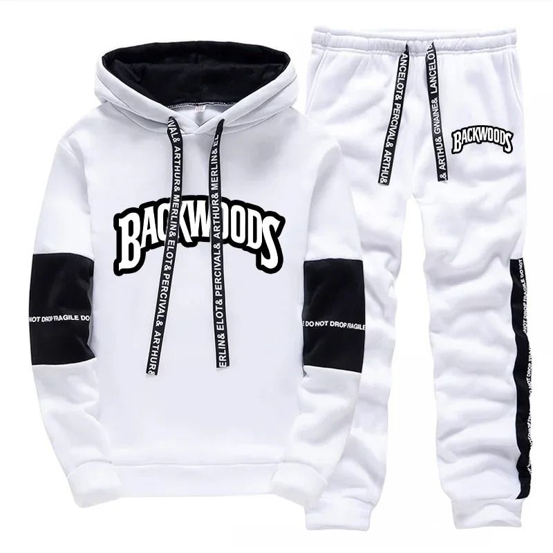 Mens Casual Tracksuit Print Sweatshirt and Sweatpants Set