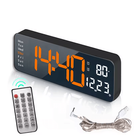 Smart LED Digital Wall Clock Silent Modern Display with Temperature & Calendar