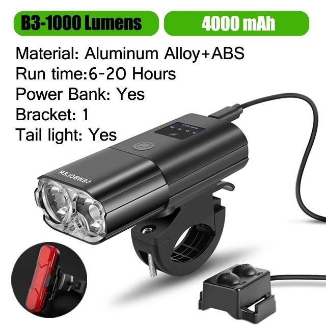 USB Rechargeable Bicycle Headlight 1000 Lumen Power Bank Flashlight