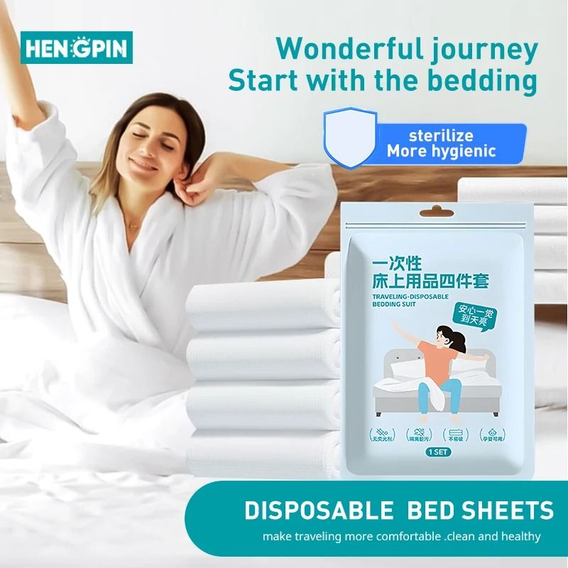 Disposable Travel Bedding Set Thickened Bed Sheet Duvet Cover and Pillowcases