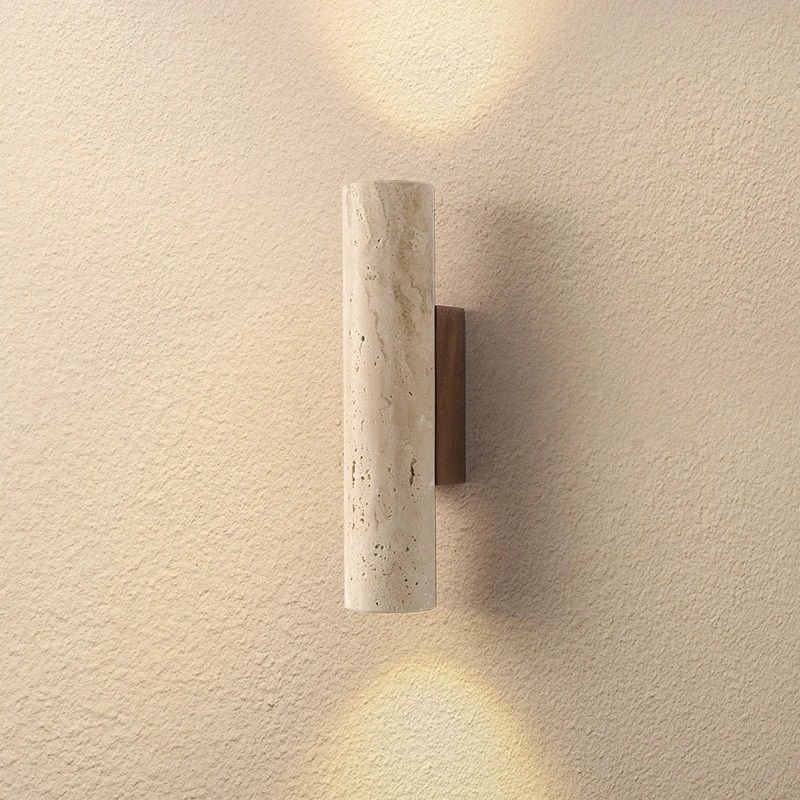Nordic Architectural Travertine and Wood Luminary System