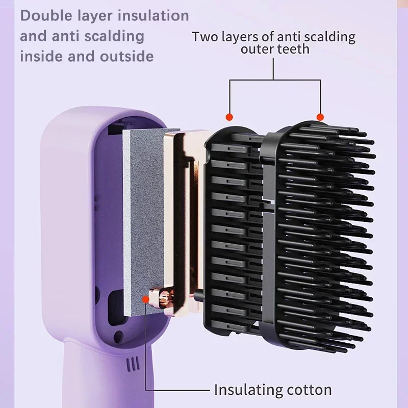 Wireless Hair Straightener, Negative Ion Hair Comb Heating Curling Brush, Rechargeable Electric Hair Care, Anti-scalding
