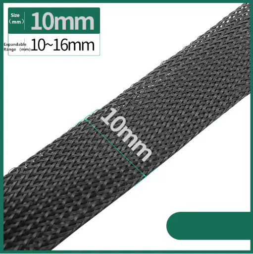 Black PET Braided Cable Sleeving Expandable Wire Protection Sleeve 4 to 25mm 1 yo 50m
