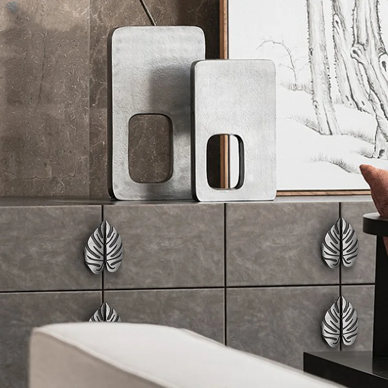 Luxury Leaf Cabinet Handles Black Gold Zinc Alloy Drawer Knobs