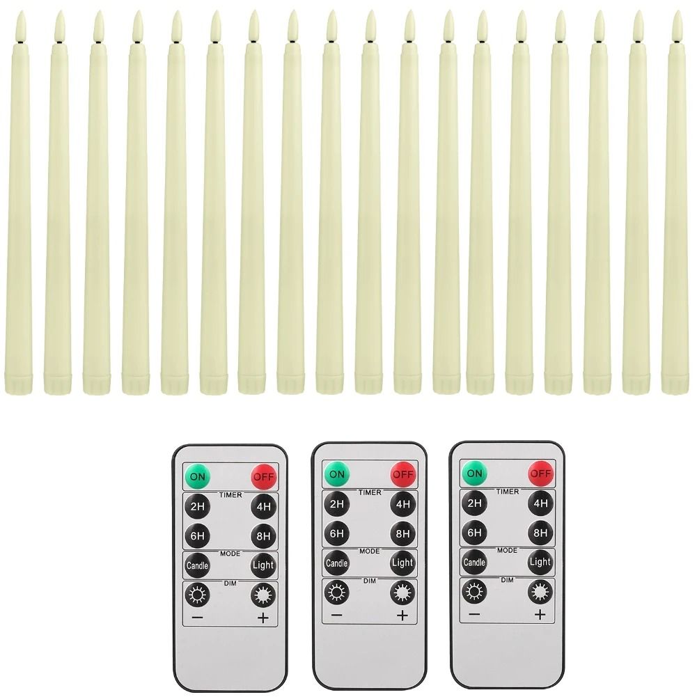 Flameless Taper Candles Set Timer Remote Flickering 6 to 24 Pieces