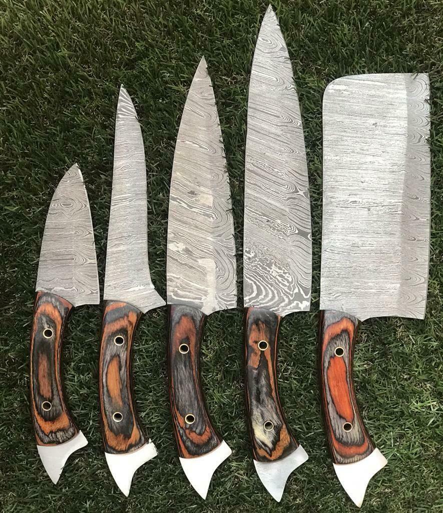 5-Piece Twist Damascus Kitchen Knives – Handmade & Durable