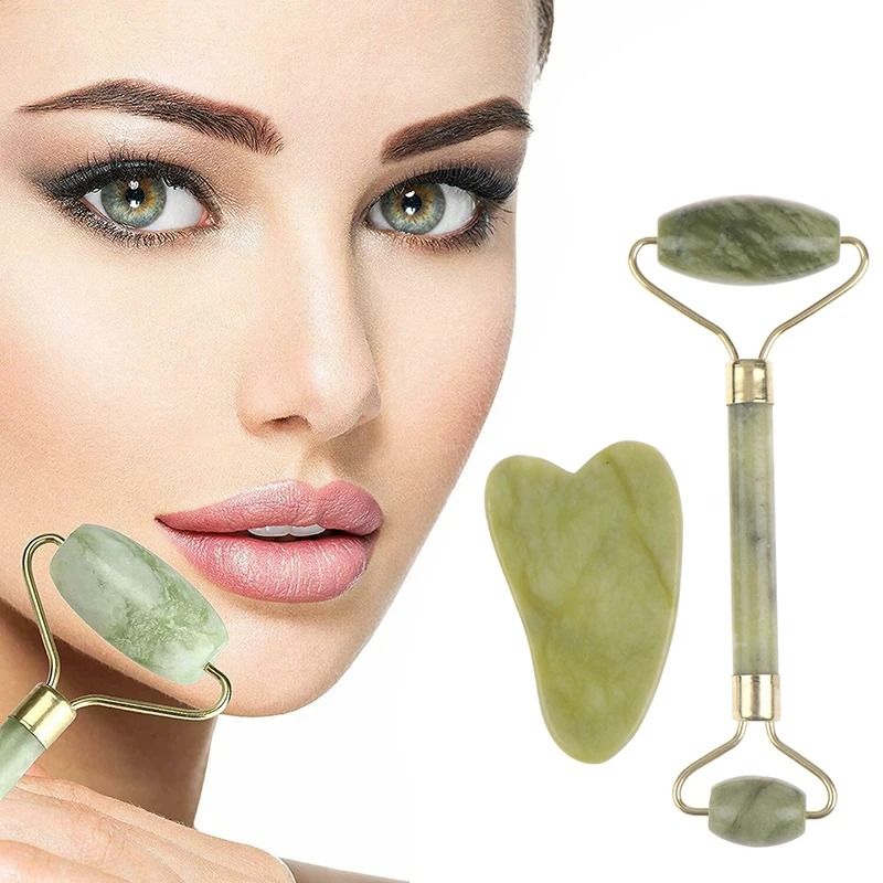 Natural Rose Jade Facial Roller and Gua Sha Set