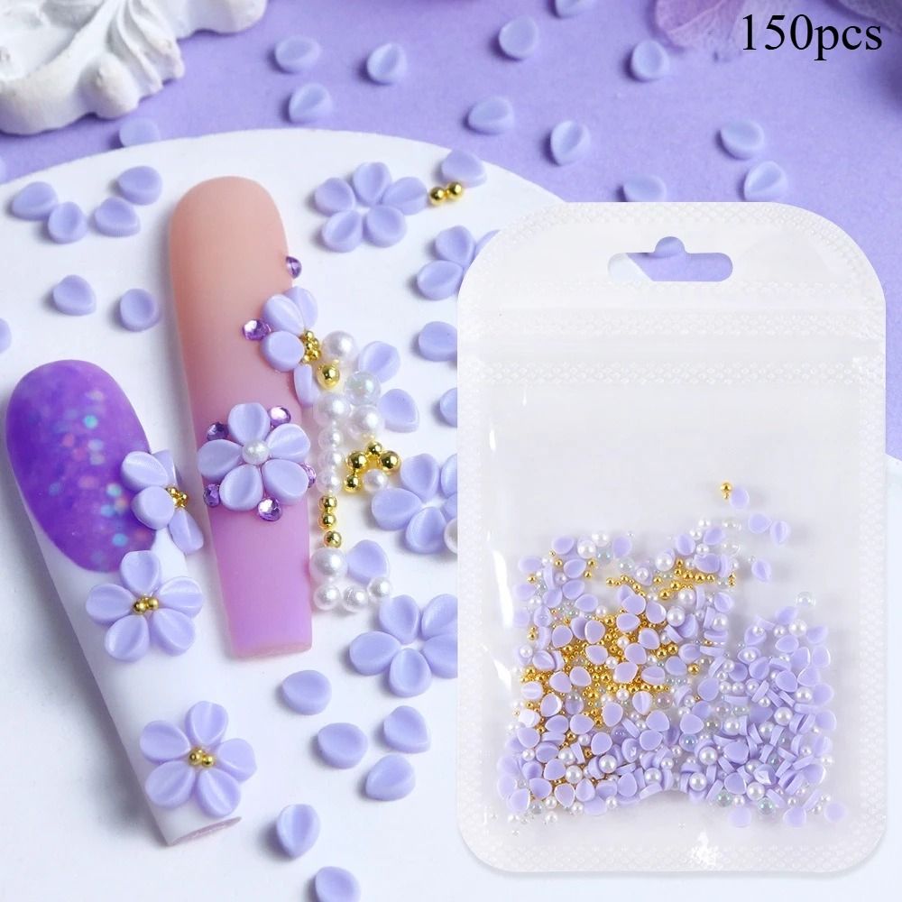 150pcs 3D Nail Art Charm Kit with Acrylic Petals and Rhinestones