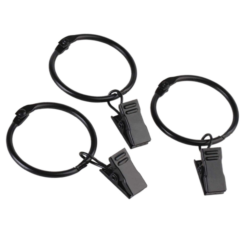 Black Curtain Hooks Hangers, Metal Curtain Rings with Clips, Drapery Clips