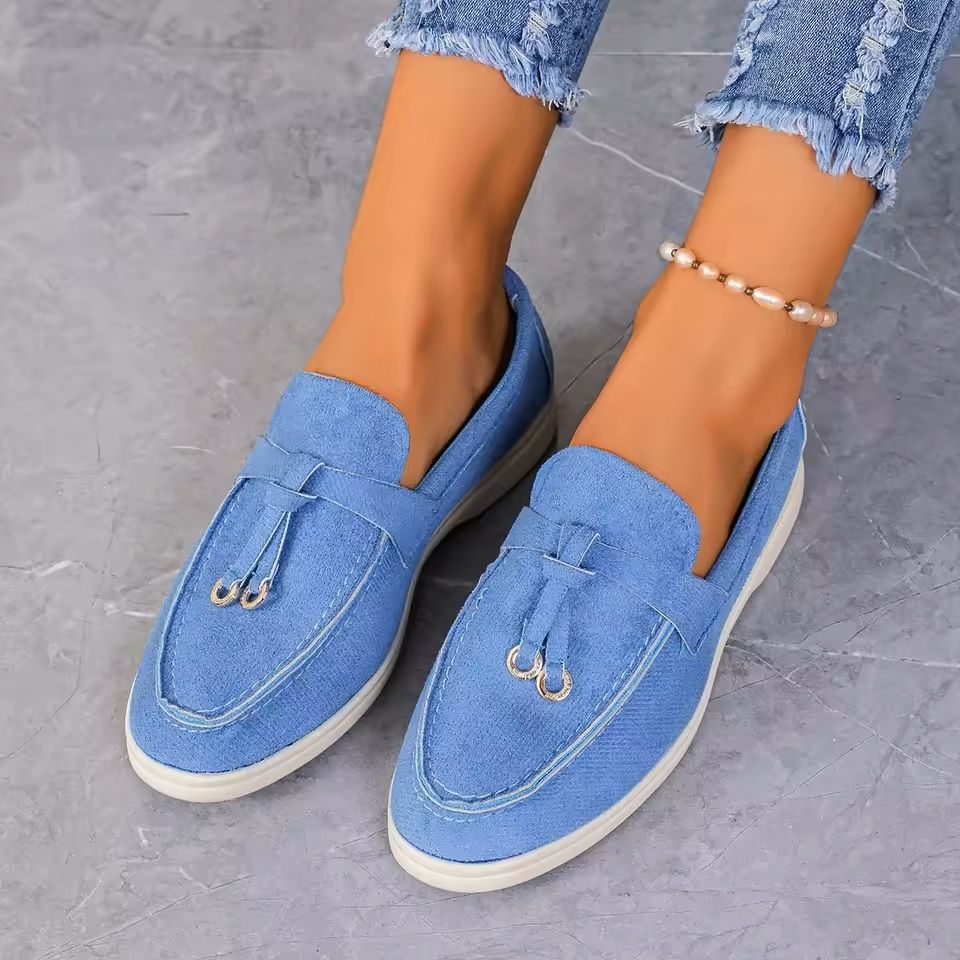 Lefu Womens Soft Leather Retro Lazy Step On Flats