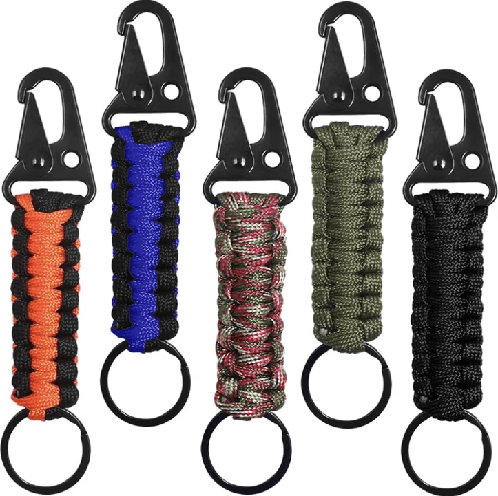 Heavy-Duty Paracord Keychain with Carabiner – Military Braided Survival Keychain Lanyard for Camping, Hiking & Everyday