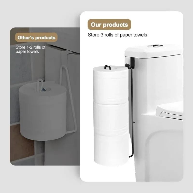 Self Adhesive Black Bathroom Toilet Paper Holder with Towel Bar No Drill Wall Mount