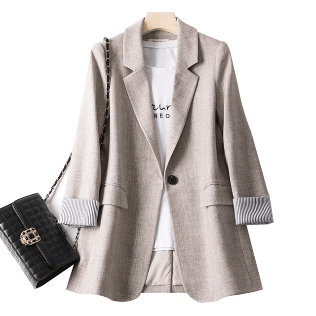 Elegant Plaid Women Blazer Long Sleeve Casual Office Jacket