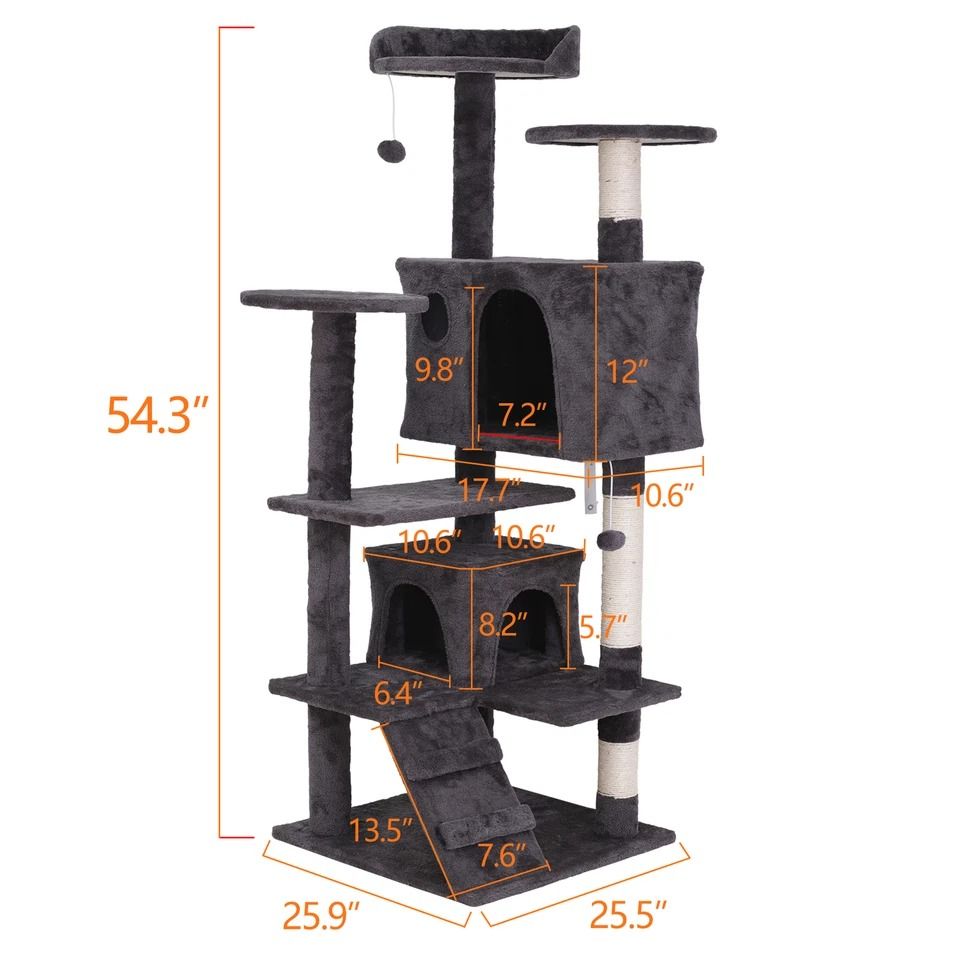 Multi Level Cat Tree Condo with Cat Scratching Post, Plush Cat Tower, Kitten Playhouse Cave & Ladders