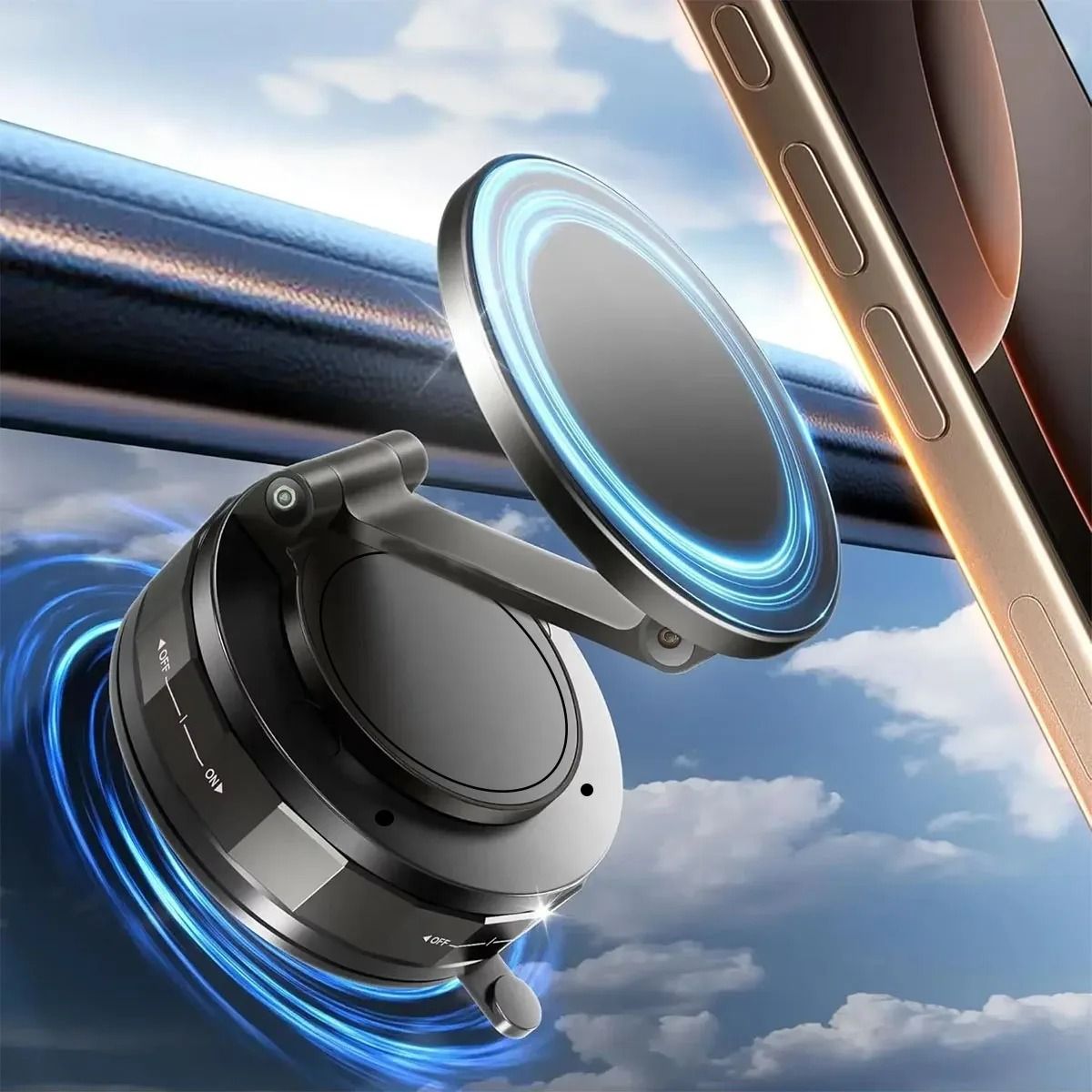 Upgraded Aluminum Alloy Vacuum Magnetic Car Phone Holder With 360 Degree Rotation And Foldable Design