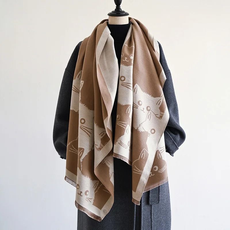 2024 Fashion Cute Cat Jacquard Pashmina | Premium Cashmere Winter Warmth Shawl & Coldproof Blanket System