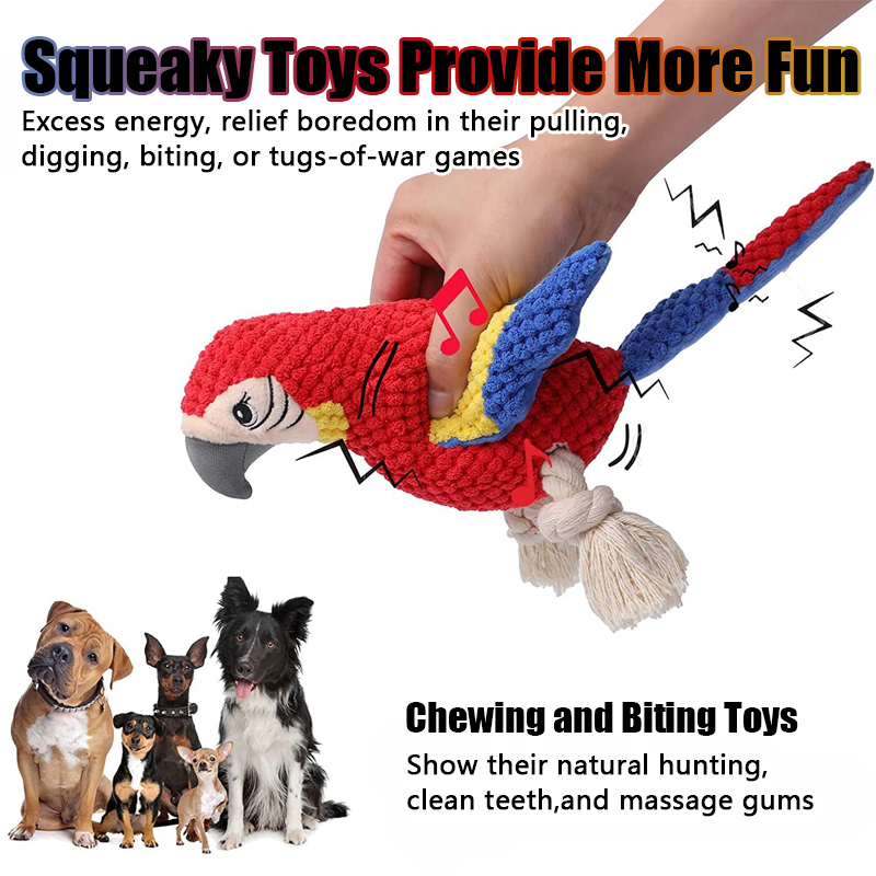 Indestructible Plush Parrot Toy for Dogs Squeaky, Durable Pet Supplies for Small & Big Dogs
