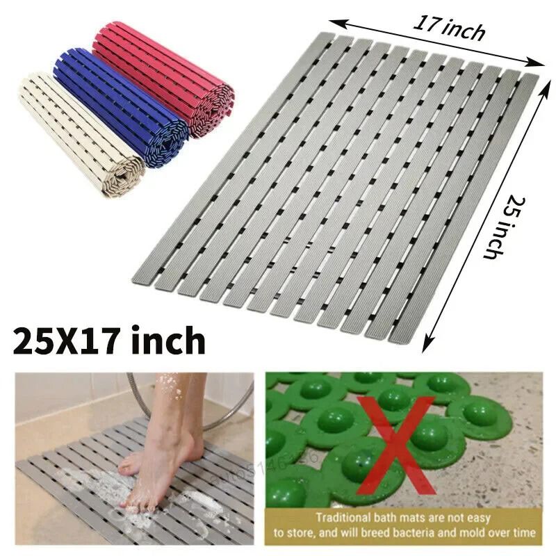 Premium Bath Mat Tub Shower Mat Non Slip PVC Bathroom Floor Pad Anti bacterial Anti Slip Shower Pad Gray