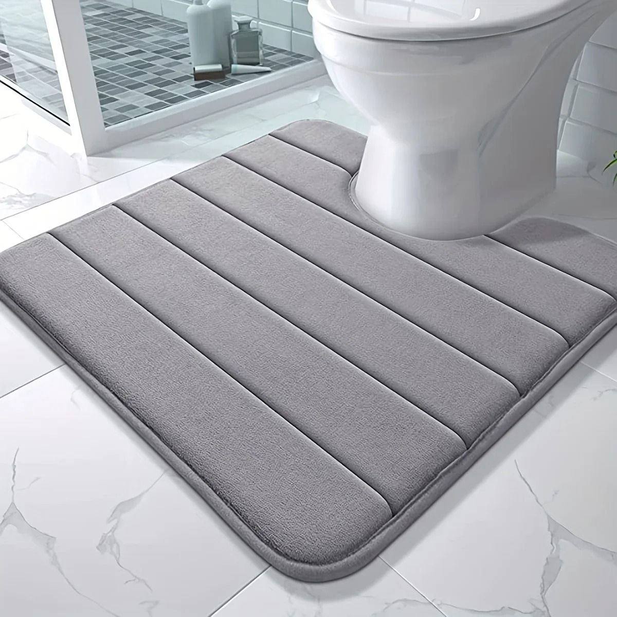 U-Shaped Memory Foam Toilet Mat | Super Absorbent Anti-Skid Bathroom Carpet