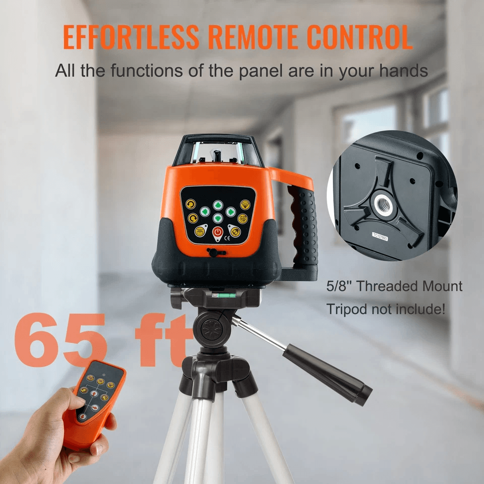 Self-Leveling 360° Rotary Green Beam Laser Level Tool Range, IP66 Waterproof, Remote Control, Rechargeable Battery
