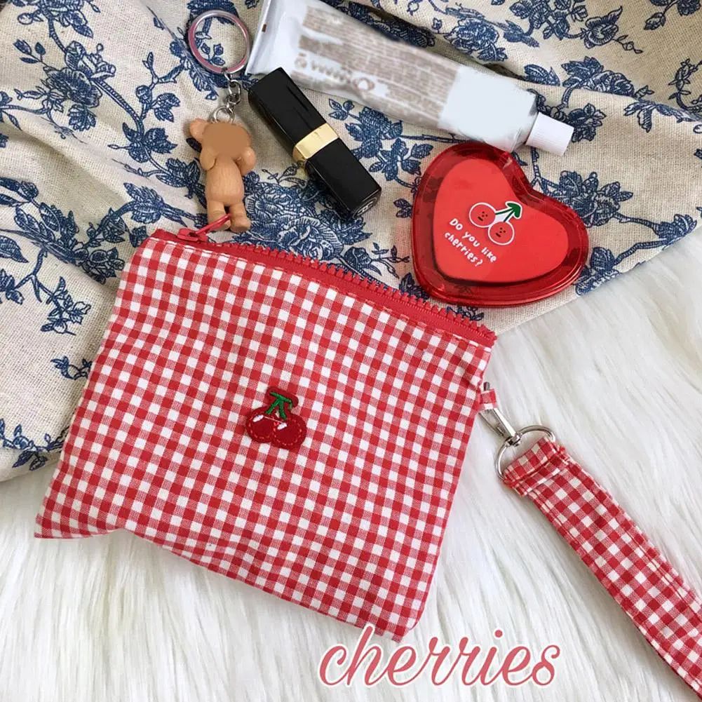Embroidered Cherry Canvas Cosmetic Bag