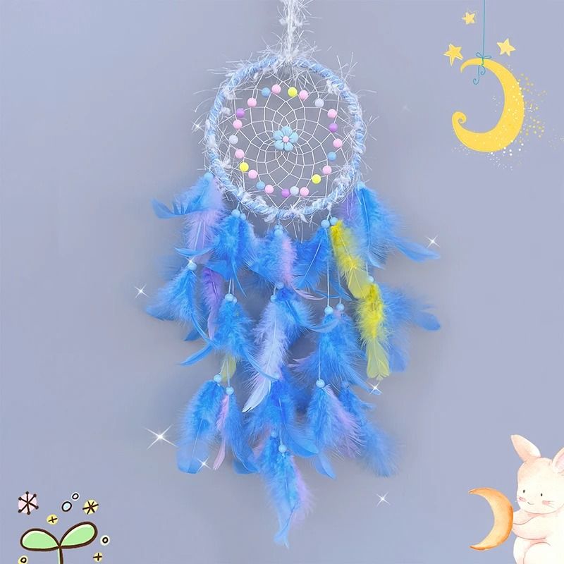 Cream Flower Dream Catcher | Handmade Feather Wind Chimes & Pastel Wall Pendant