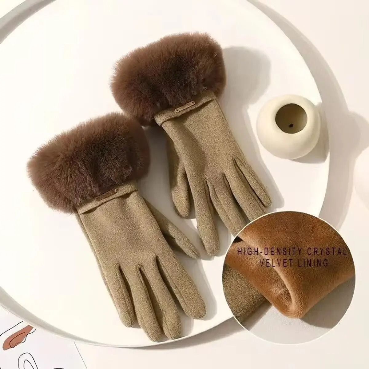 Winter Women Warm Plush Touch Screen Suede Gloves