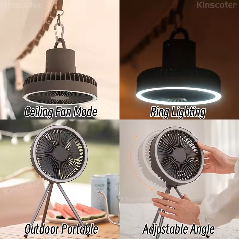 Rechargeable Camping Fan with LED Light and Power Bank