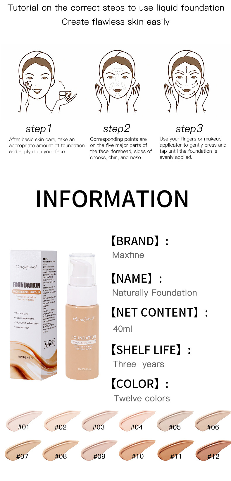 Lightweight Liquid Foundation with Full Coverage, Oil-Control, Waterproof & Sweat-Resistant Concealer