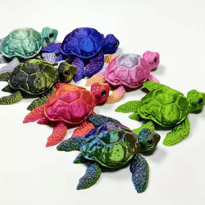 Set of 3D Printed Turtle Figurines with Movable Joint Desk Ornaments Creative Desktop Decorations and Holiday Gifts