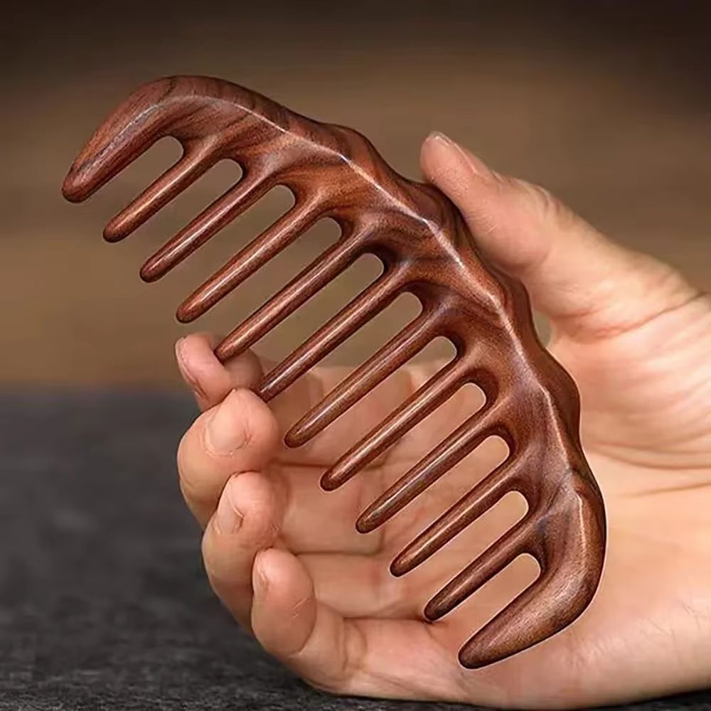 Natural Sandalwood Wide Tooth Comb Anti Static Wooden Detangling Comb Scalp Massage Hair Care Tool