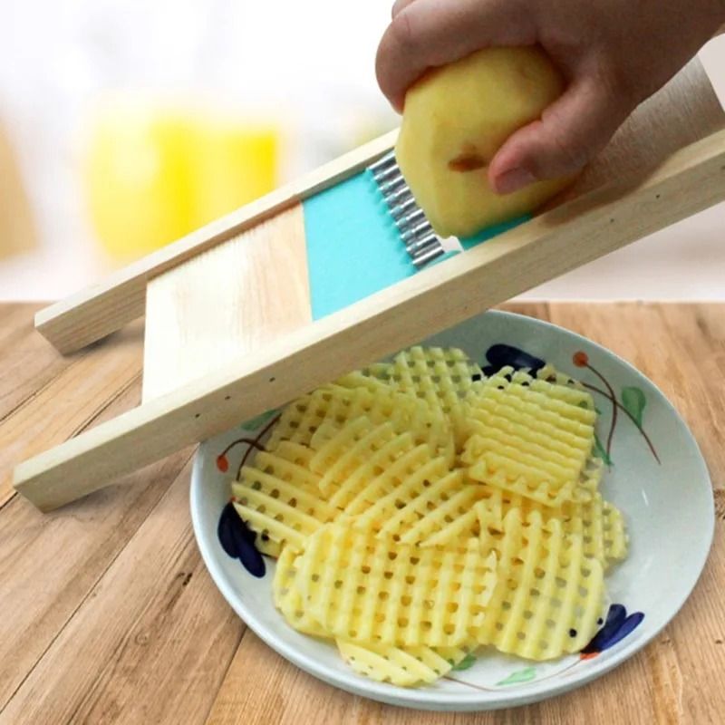 Fries Grid Stainless Steel Potato Cutter Wooden Handle Vegetable Slicer