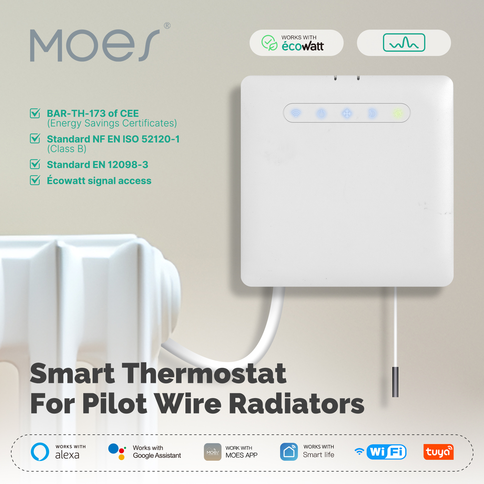 Smart WiFi Thermostat for Radiator Heating with Energy Monitoring & Voice Control