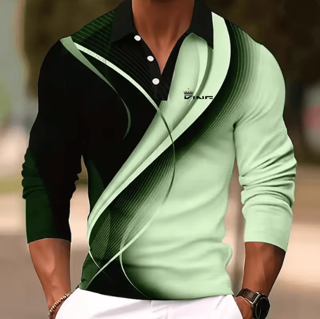 Mens Graphic Long Sleeve Polo Shirt Casual Statement Wear