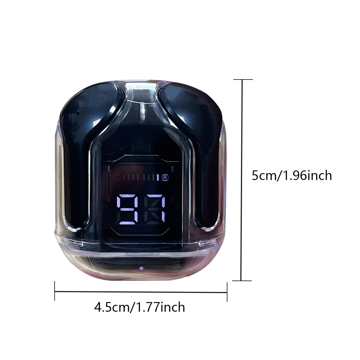 Air31 Wireless Headphones LED Power Display, Crystal Earphones with Mic, 200mAh Charging Case, Stereo Audio