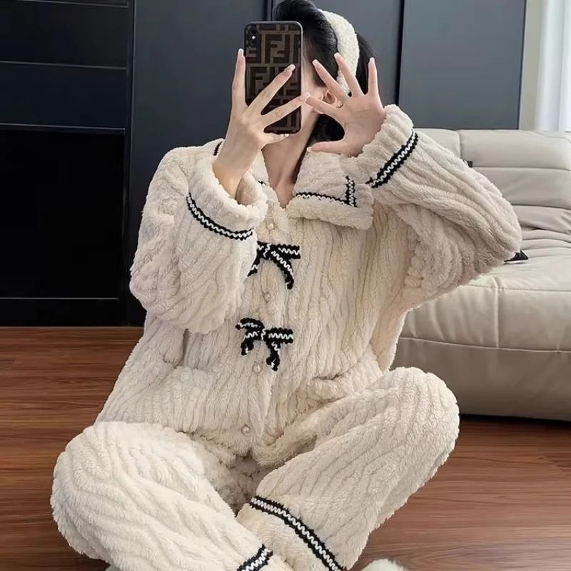 Womens Winter Pajama Set Thick Warm Womens Flannel Pajamas Cozy 2 Piece Sleepwear