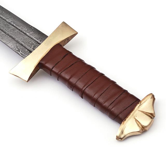 Handmade Damascus Steel Viking Warrior Sword With Leather Sheath
