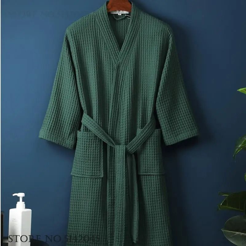 Cotton Waffle Kimono Bathrobe Yukata Style Couple Loungewear